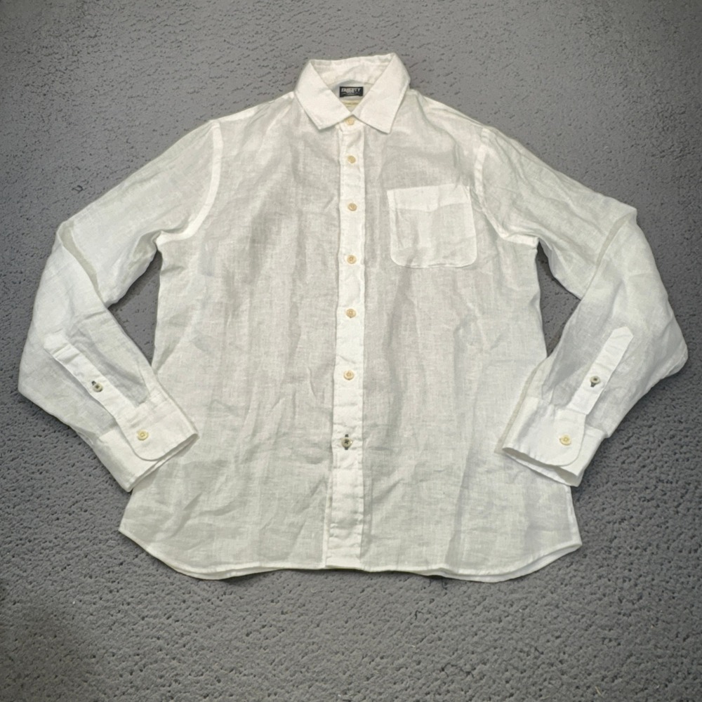 Faherty Shirt Mens Small White Linen Reserve Button Down Casual Summer Resort